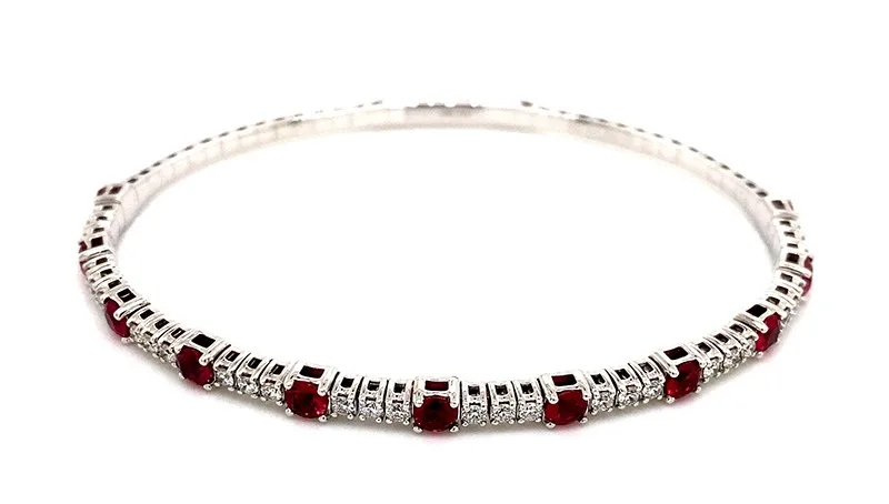 18K White Gold Ruby Bangle