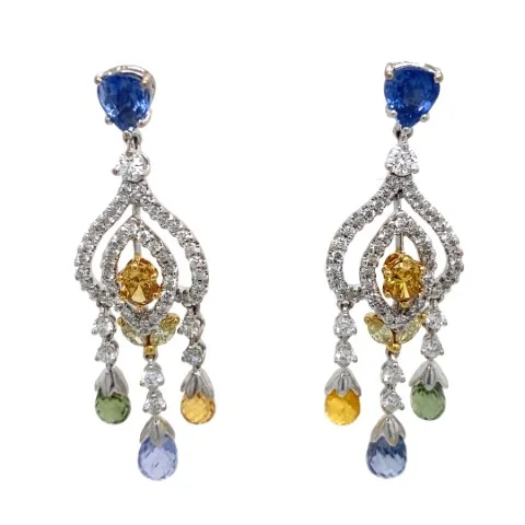 18K White Gold Fancy Sapphire Earrings
