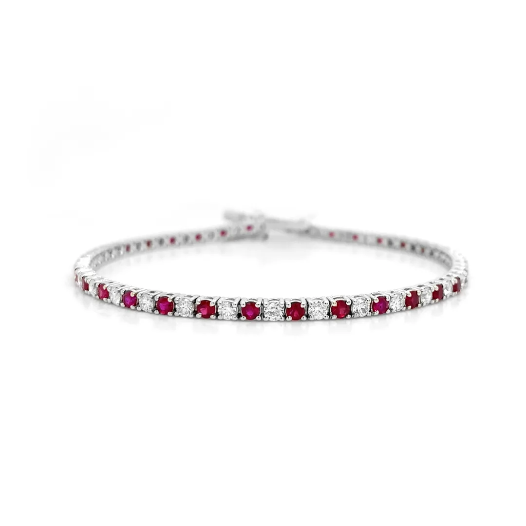 18K White Gold Ruby Tennis Bracelet
