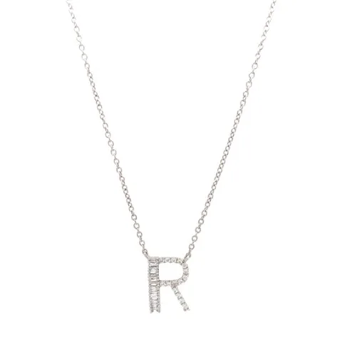 18K White Gold Initial Diamond Necklace
