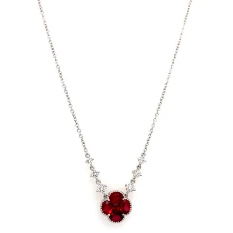 14K White Gold Ruby Necklace