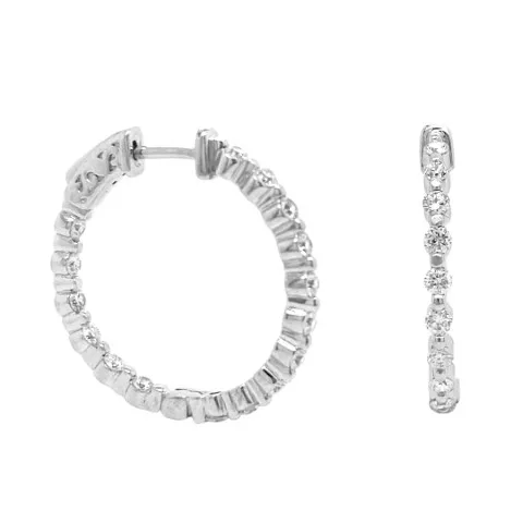18K White Gold Diamond Hoop Earrings