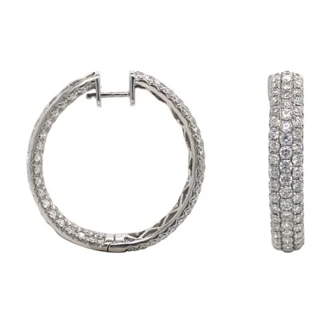 18K White Gold Diamond Hoop Earrings