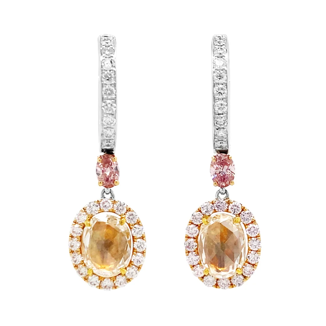 18K Tri-Color Gold Yellow Diamond Earrings