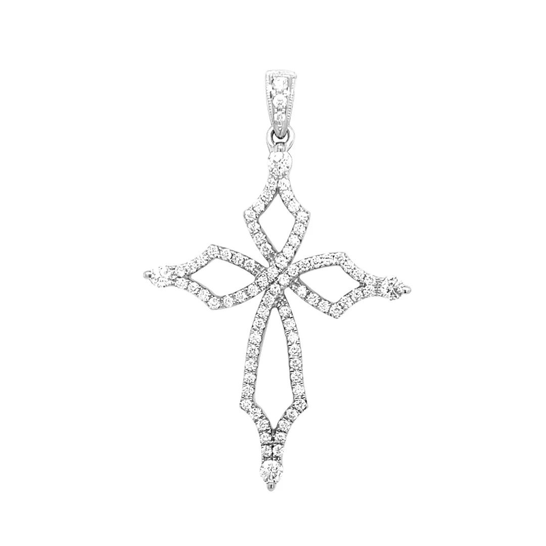 18K White Gold Diamond Cross Pendant