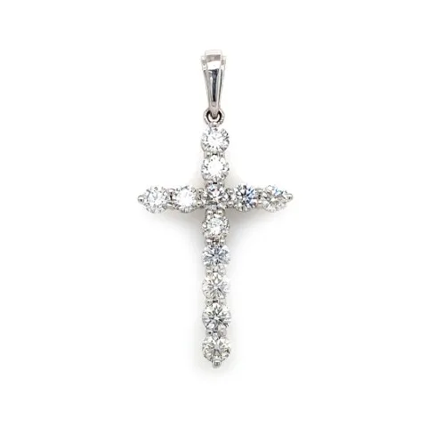 18K White Gold Diamond Cross Pendant