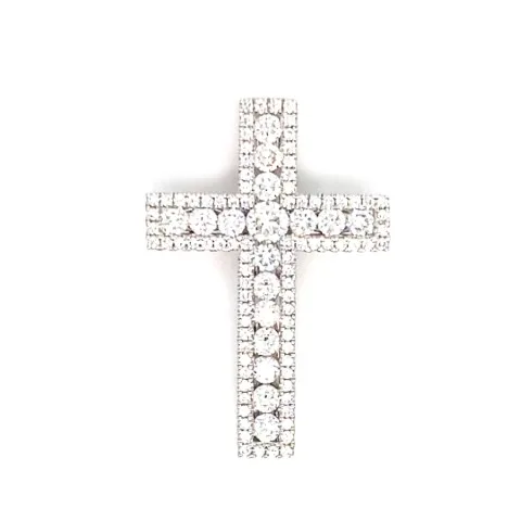 18K White Gold Diamond Cross Pendant