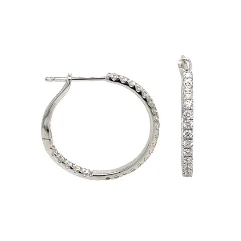 18K White Gold Diamond Hoops