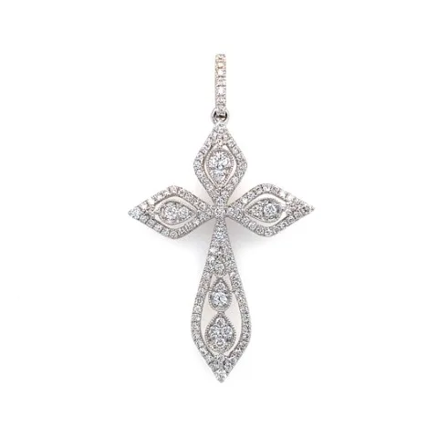 18K White Gold Diamond Cross Pendant