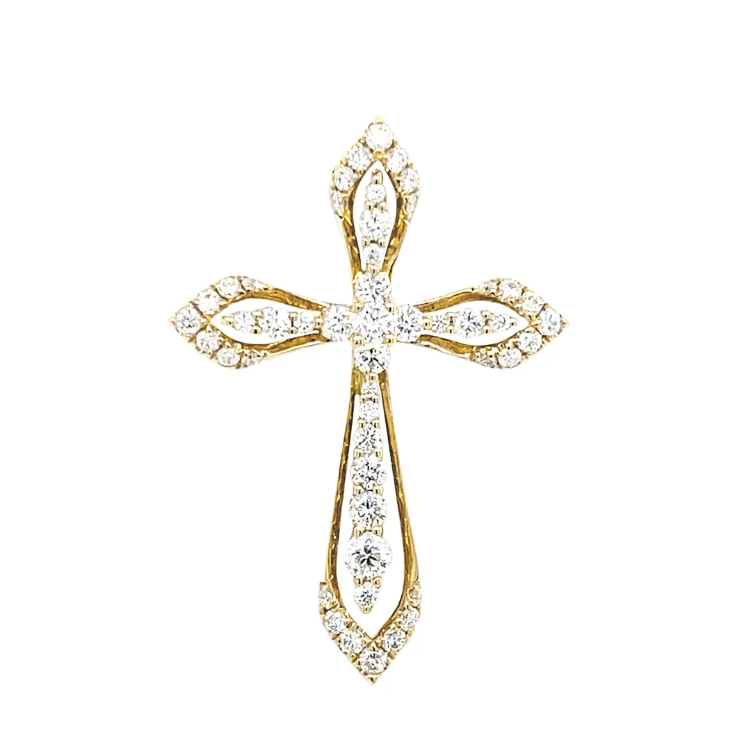 18K Yellow Gold Diamond Cross Pendant
