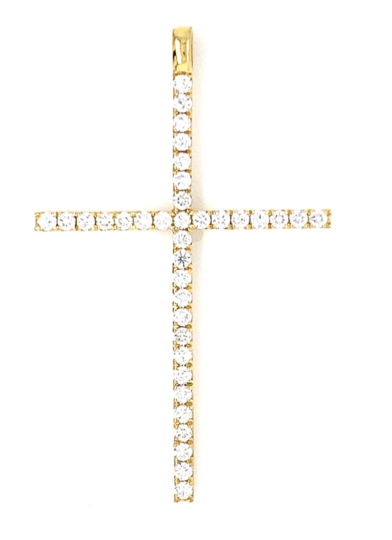 18K Yellow Gold Diamond Cross Pendant