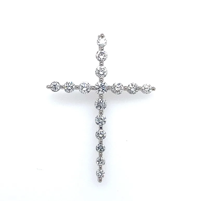18K White Gold Diamond Cross Pendant