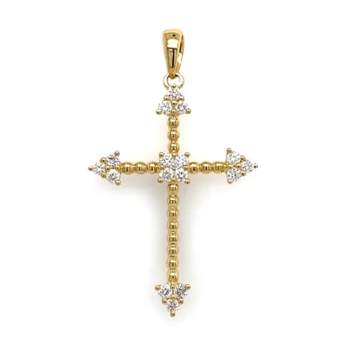 18K Yellow Gold Diamond Cross Pendant