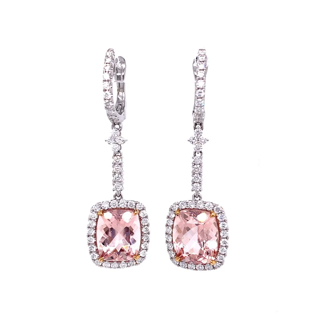 18K Two-Tone Morganite Earrings