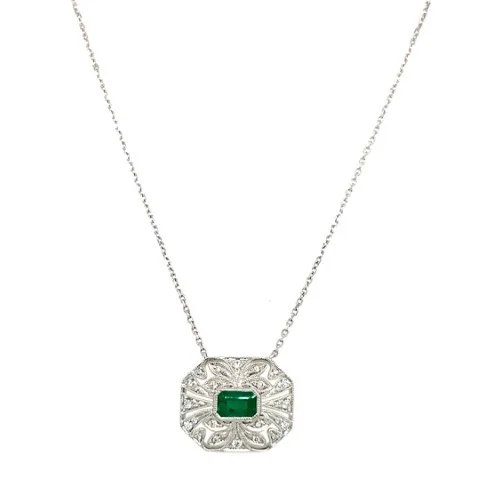 18K White Gold Emerald Necklace