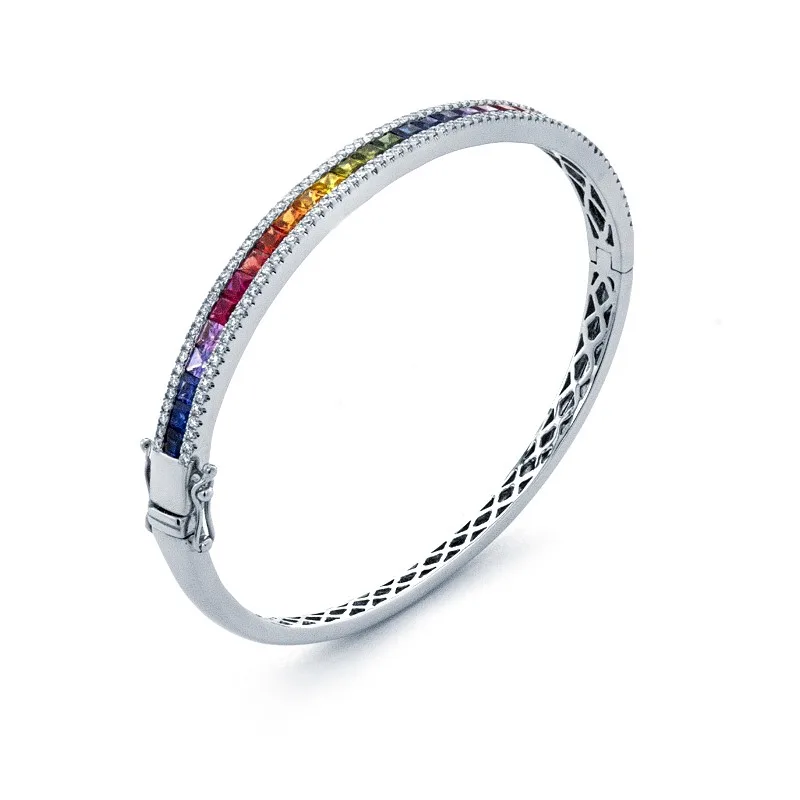 18K White Gold Fancy Sapphire Bangle