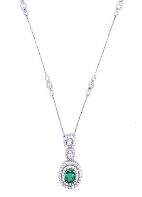 18K White Gold Emerald Necklace