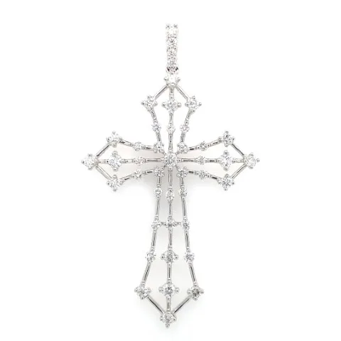 18K White Gold Diamond Cross Pendant