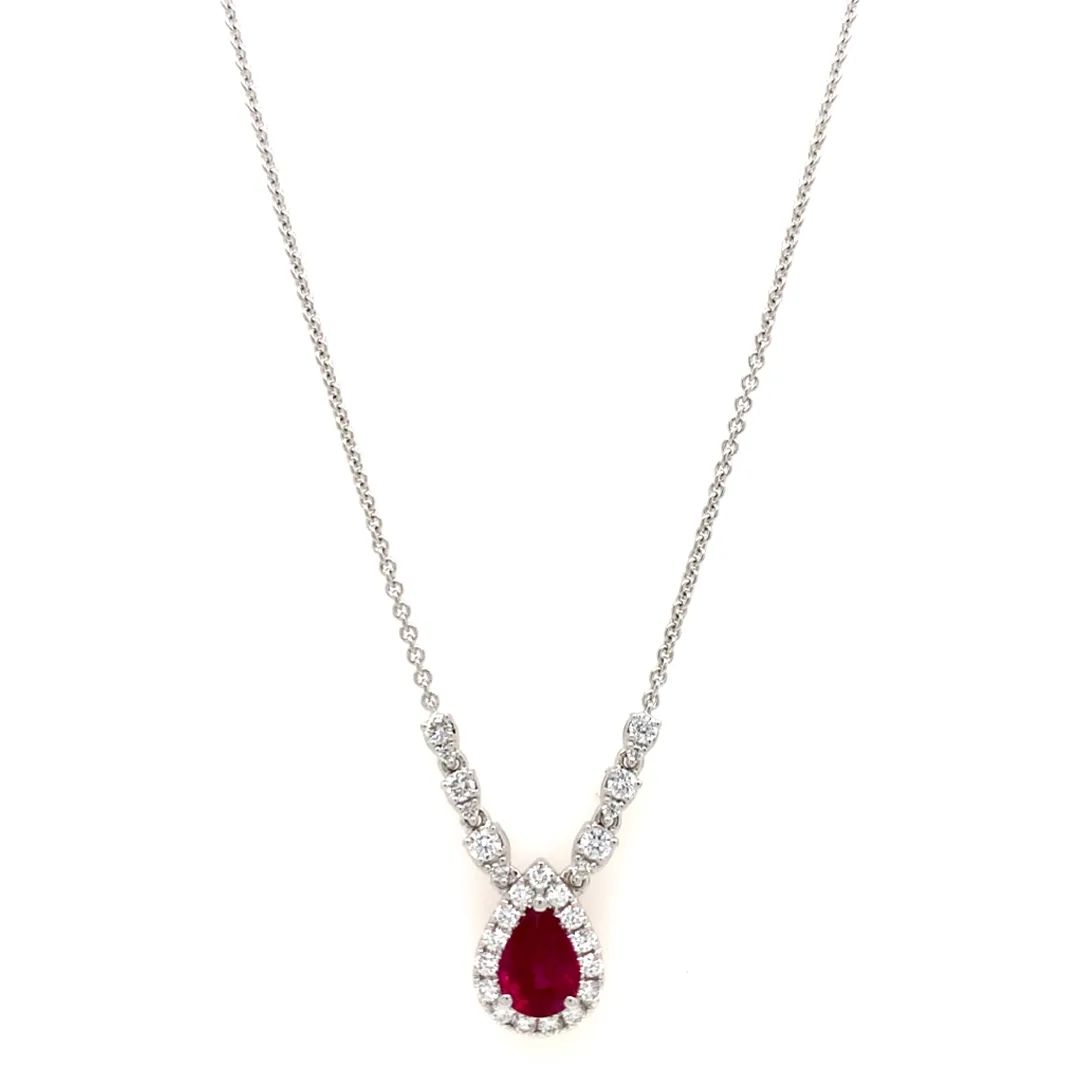 18K White Gold Ruby Necklace