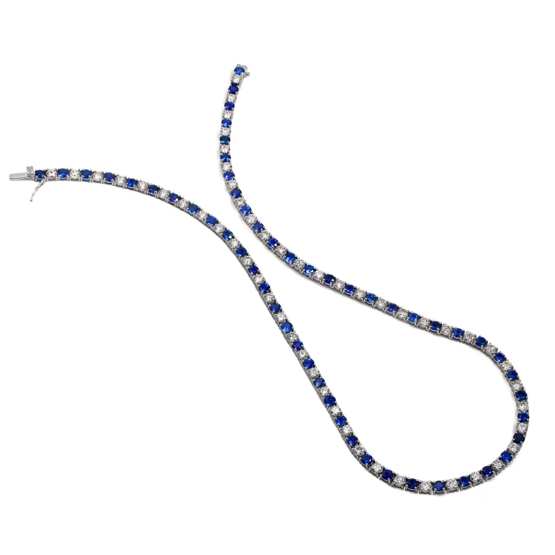 18K White Gold Sapphire Tennis Necklace