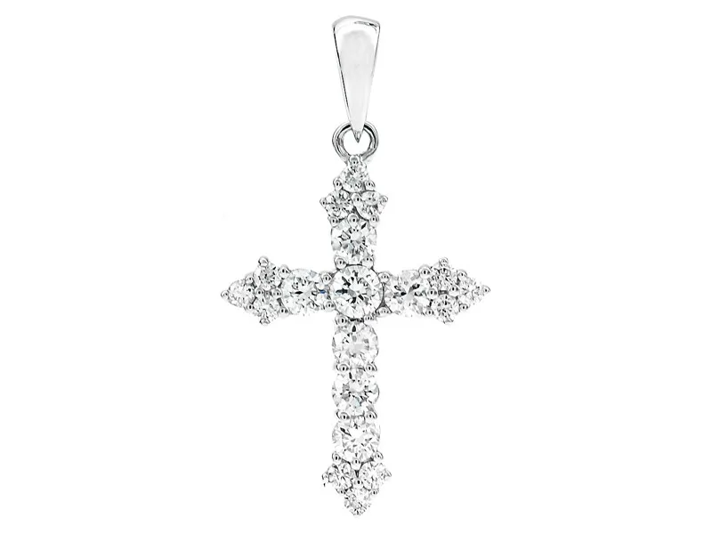 18K White Gold Diamond Cross Pendant