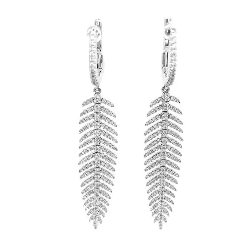 18K White Gold Feather Earrings