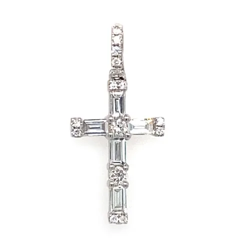 18K White Gold Diamond Cross Pendant