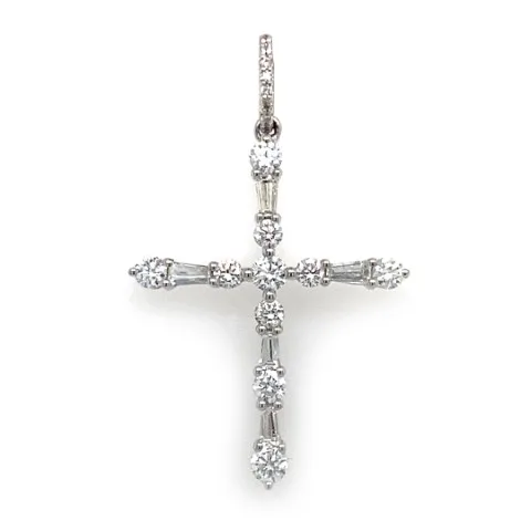18K White Gold Diamond Cross Pendant