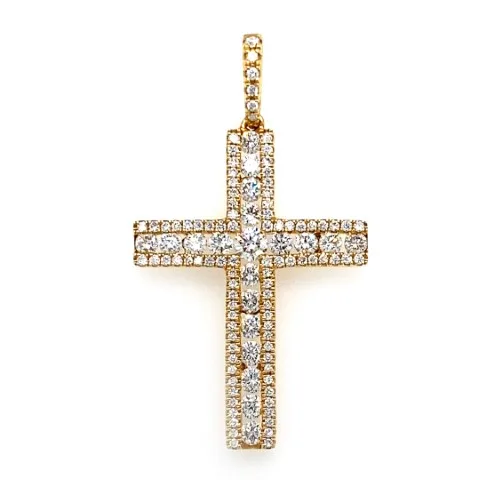 18K Yellow Gold Diamond Cross Pendant