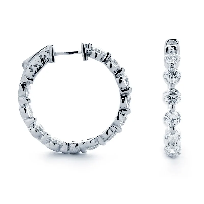 18K White Gold Diamond Hoops