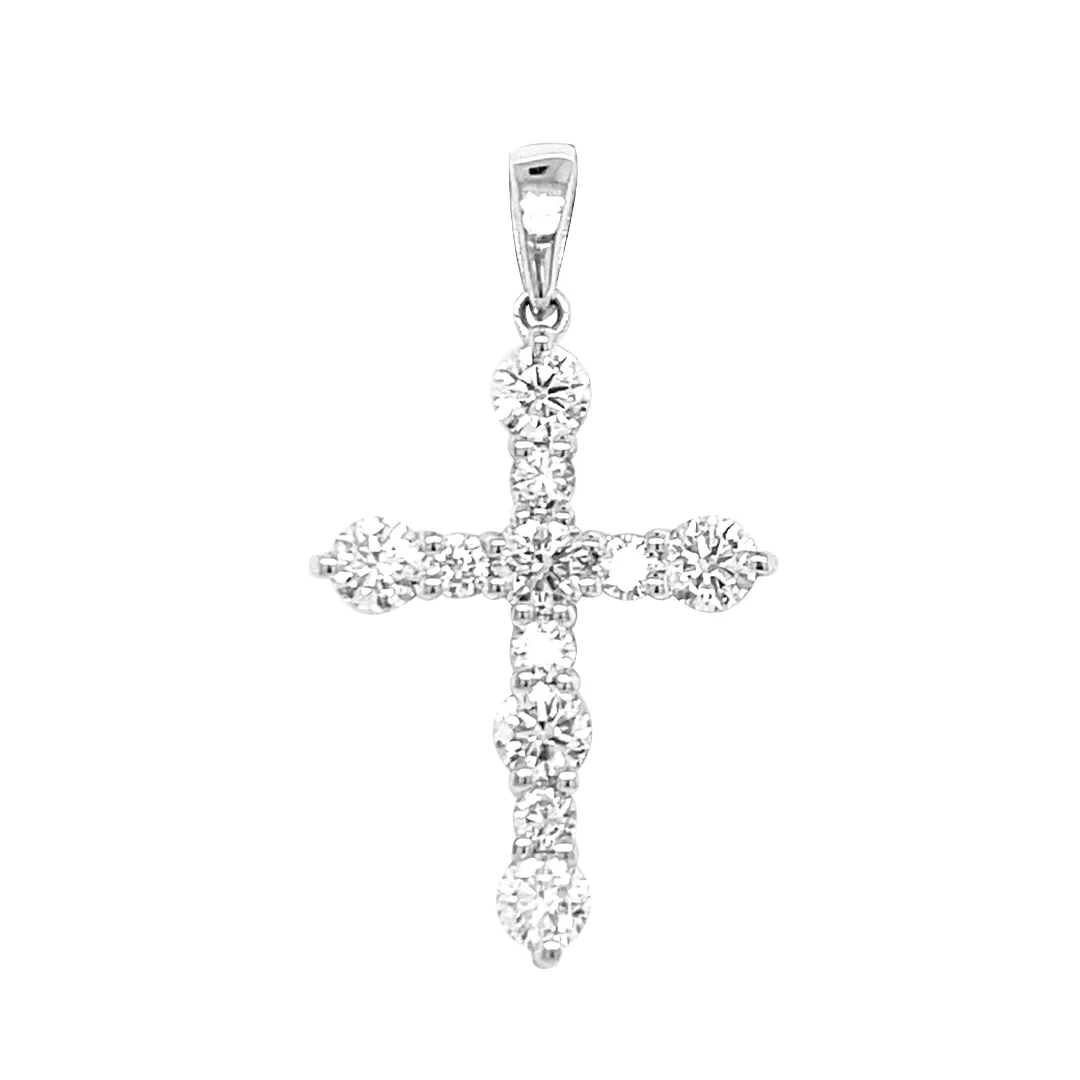 18K White Gold Diamond Cross Pendant
