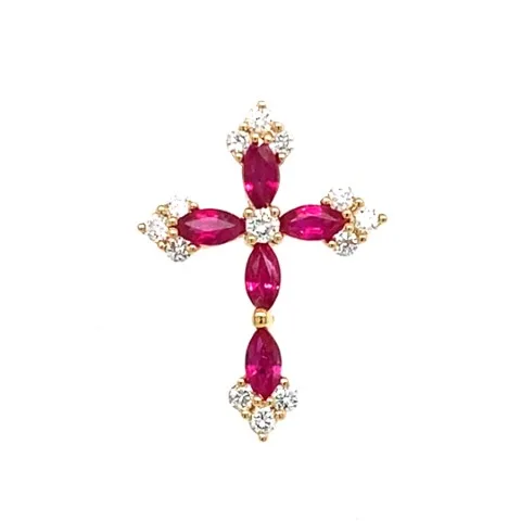 18K Yellow Gold Ruby Cross Pendant