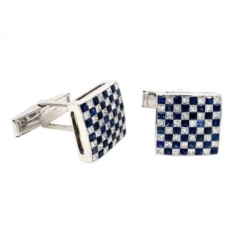 18K White Gold Sapphire Cufflinks