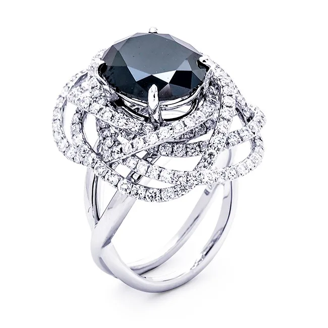 18K White Gold Black Diamond Ring