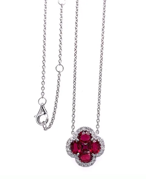 18K White Gold Ruby Necklace