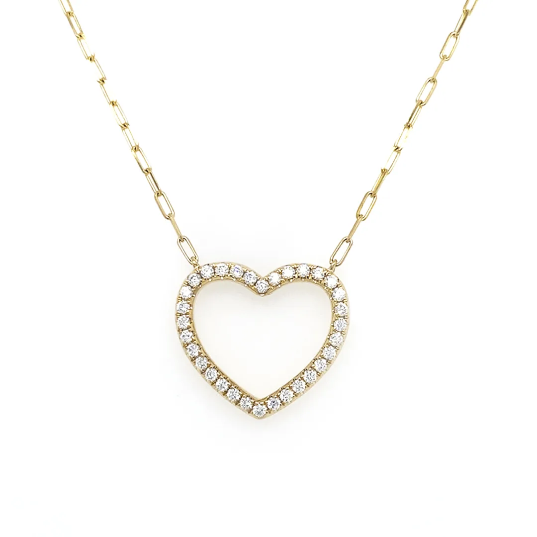 18K Yellow Gold Diamond Heart Necklace