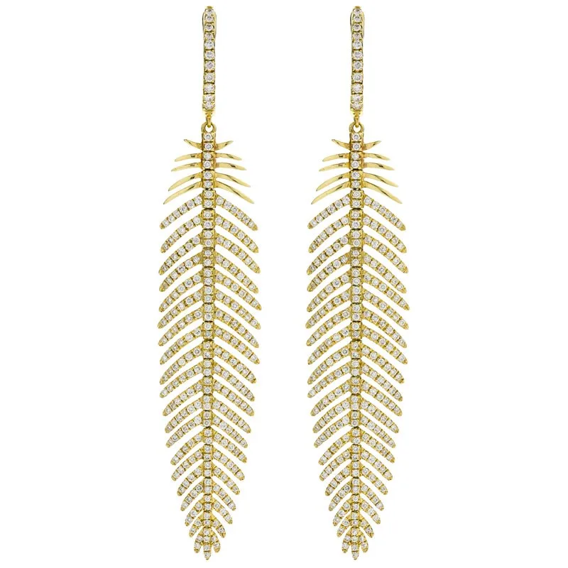 18K Yellow Gold Feather Earrings