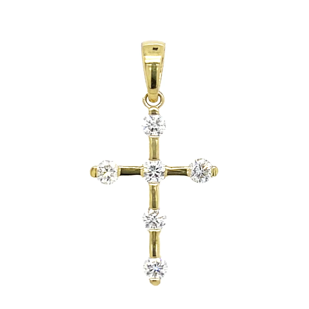 18K Yellow Gold Diamond Cross Pendant