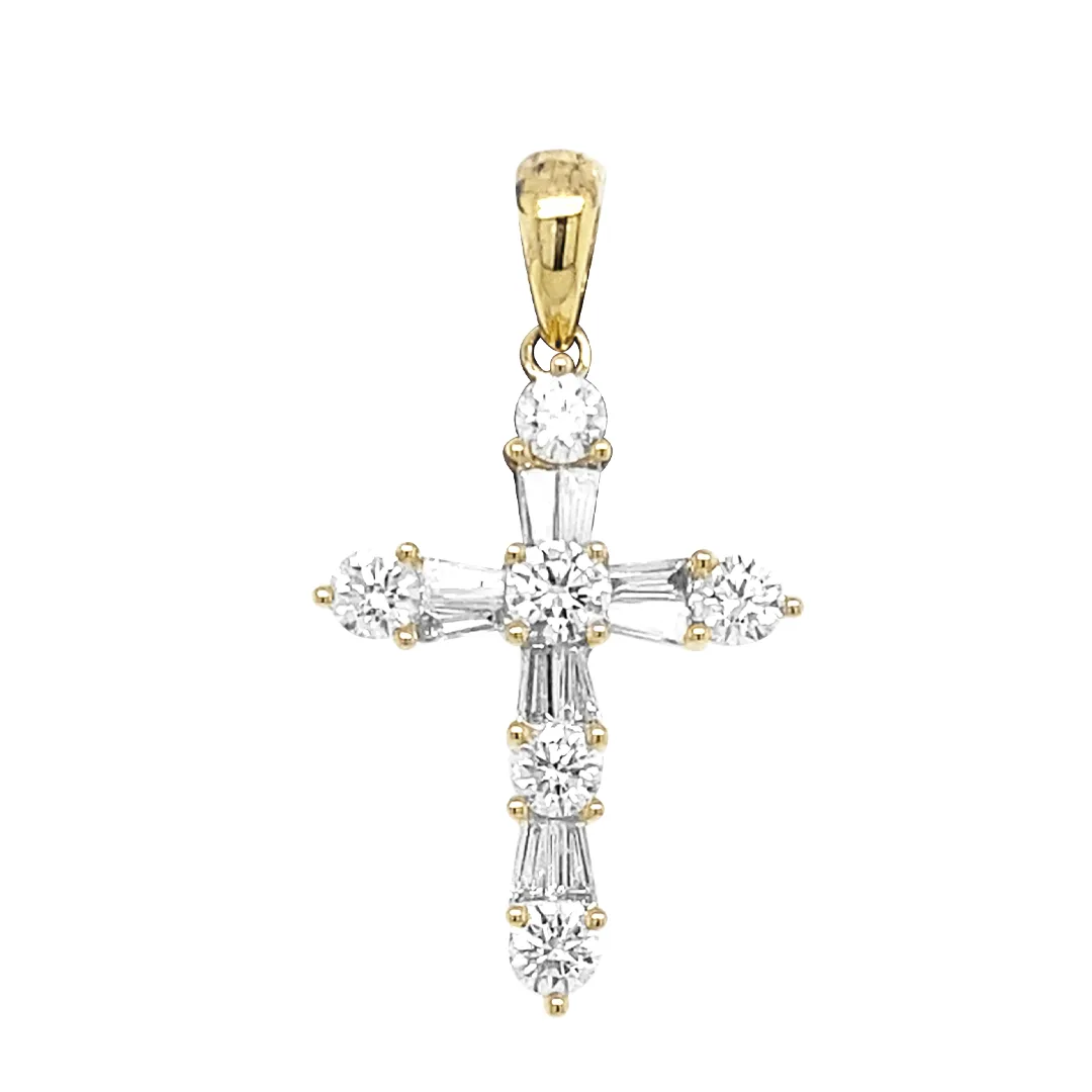 18K Yellow Gold Diamond Cross Pendant