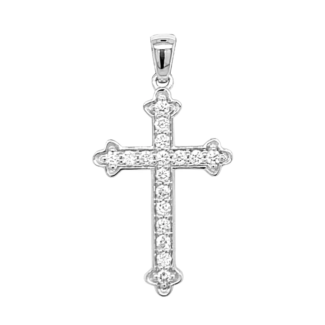 18K White Gold Diamond Cross Pendant