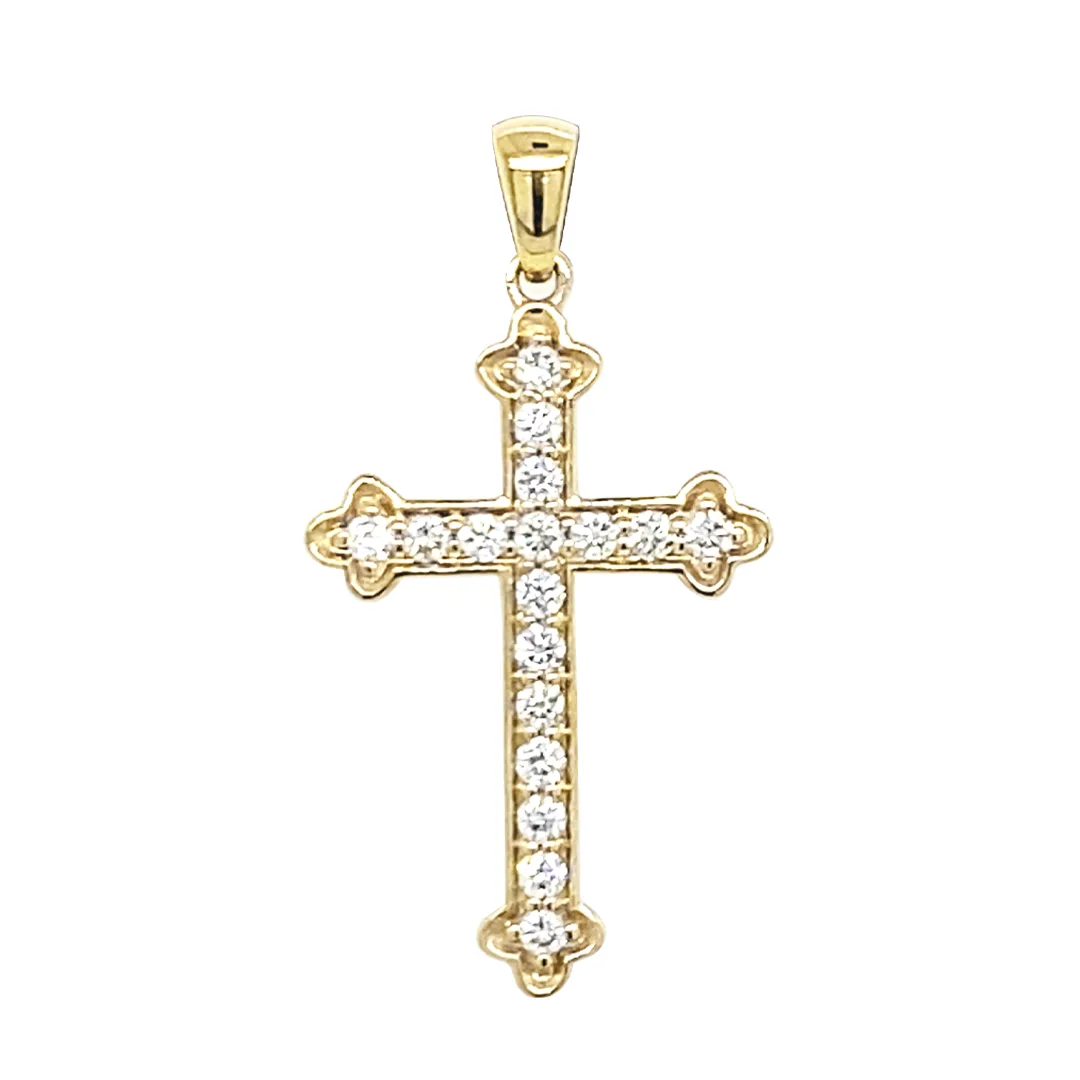 18K Yellow Gold Diamond Cross Pendant