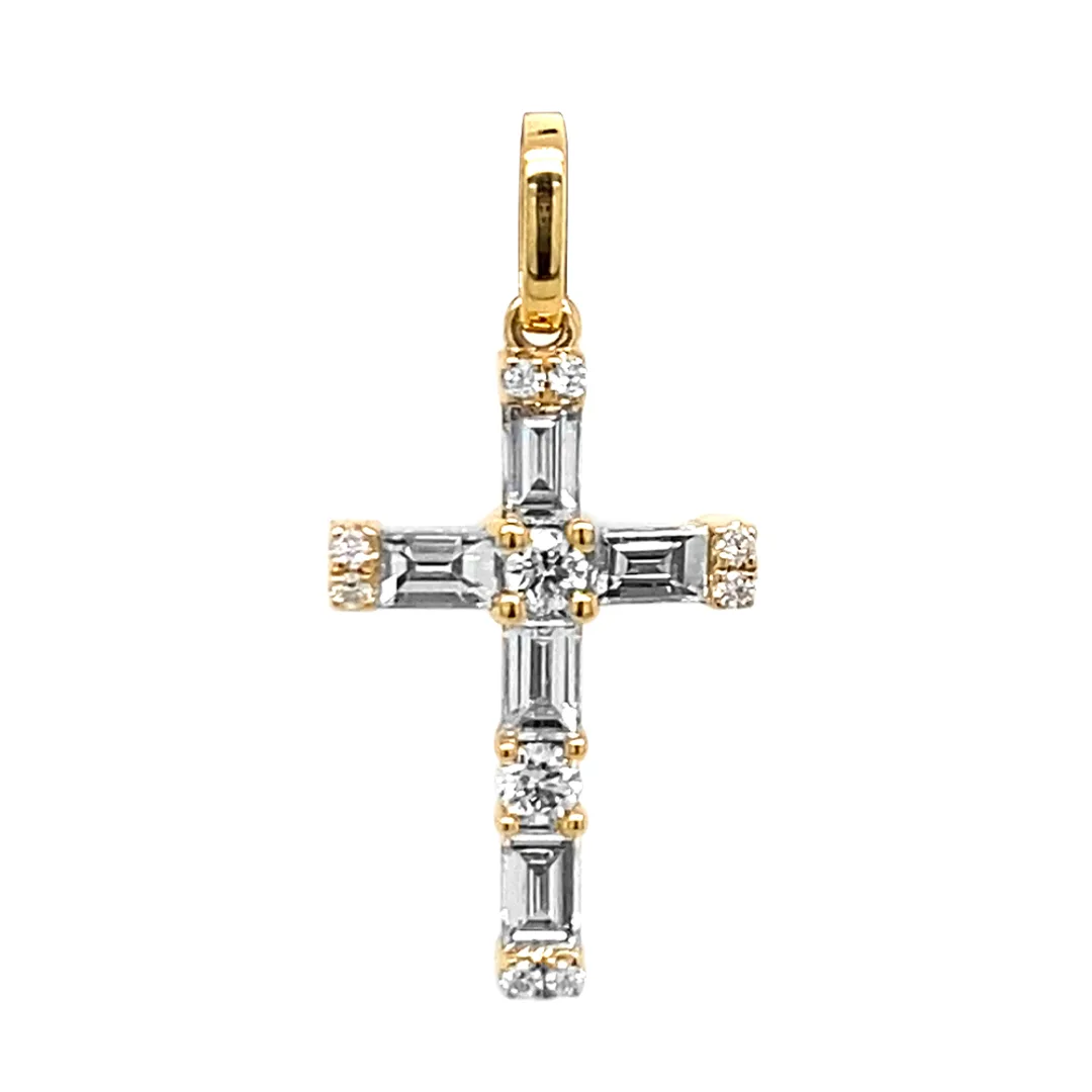18K Yellow Gold Diamond Cross Pendant