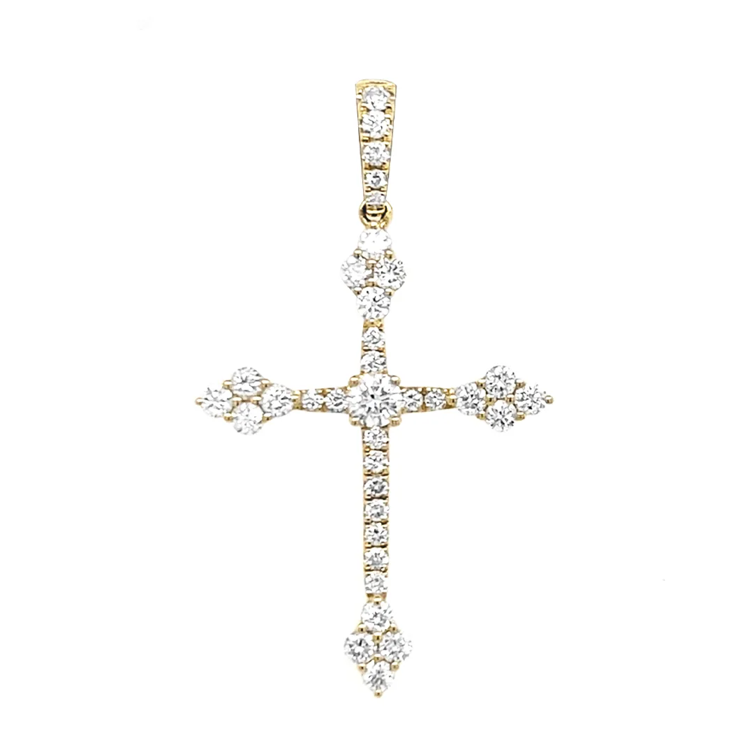18K Yellow Gold Diamond Cross Pendant