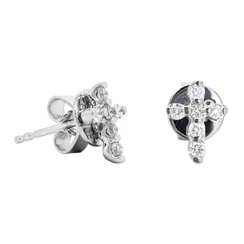 18K White Gold Cross Earrings
