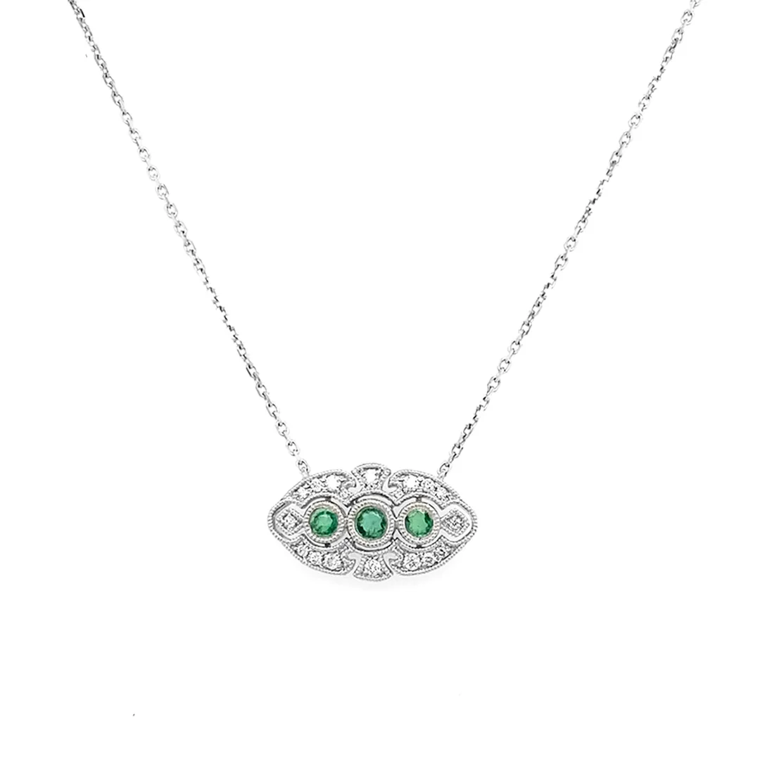 18K White Gold Emerald Necklace