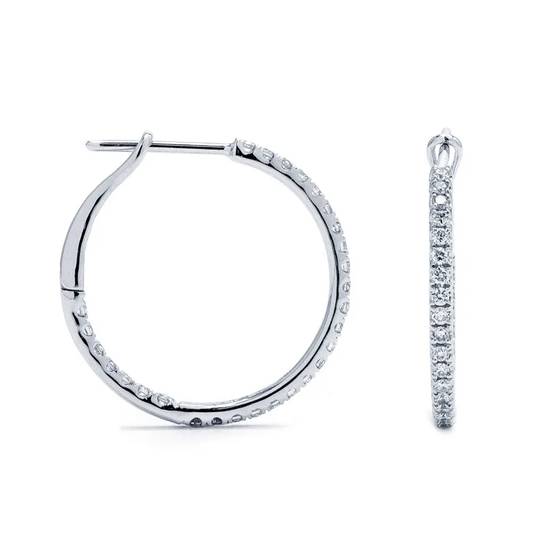 18K White Gold Diamond Hoop Earrings