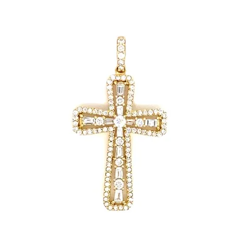 18K Yellow Gold Diamond Cross Pendant