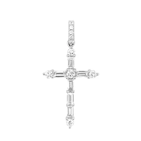 18K White Gold Diamond Cross Pendant