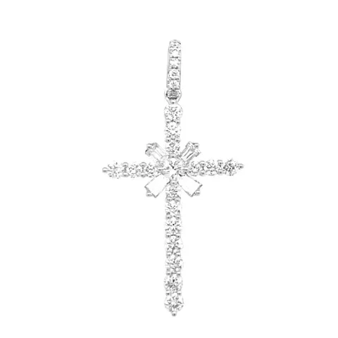 18K White Gold Diamond Cross Pendant