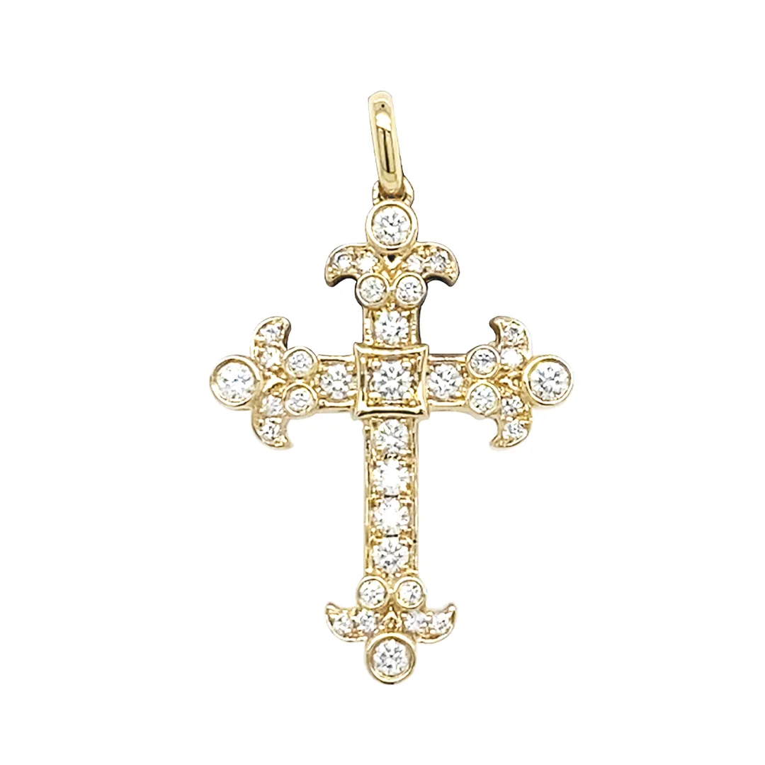 18K Yellow Gold Diamond Cross Pendant